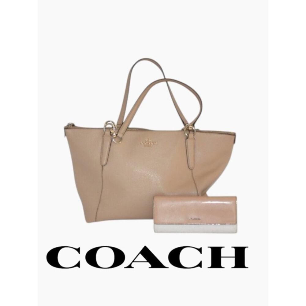 Coach F57526 Crossgrain Ava Tote Shoulder Bag Tan & Wallet